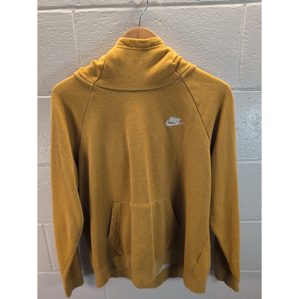 Nike Hoodie Sweatshirt Women's Size Large Mustard Yellow Kangaroo Pockets Gym